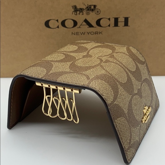 COACH Five Ring Key Case In Signature Canvas - Picture 10 of 16